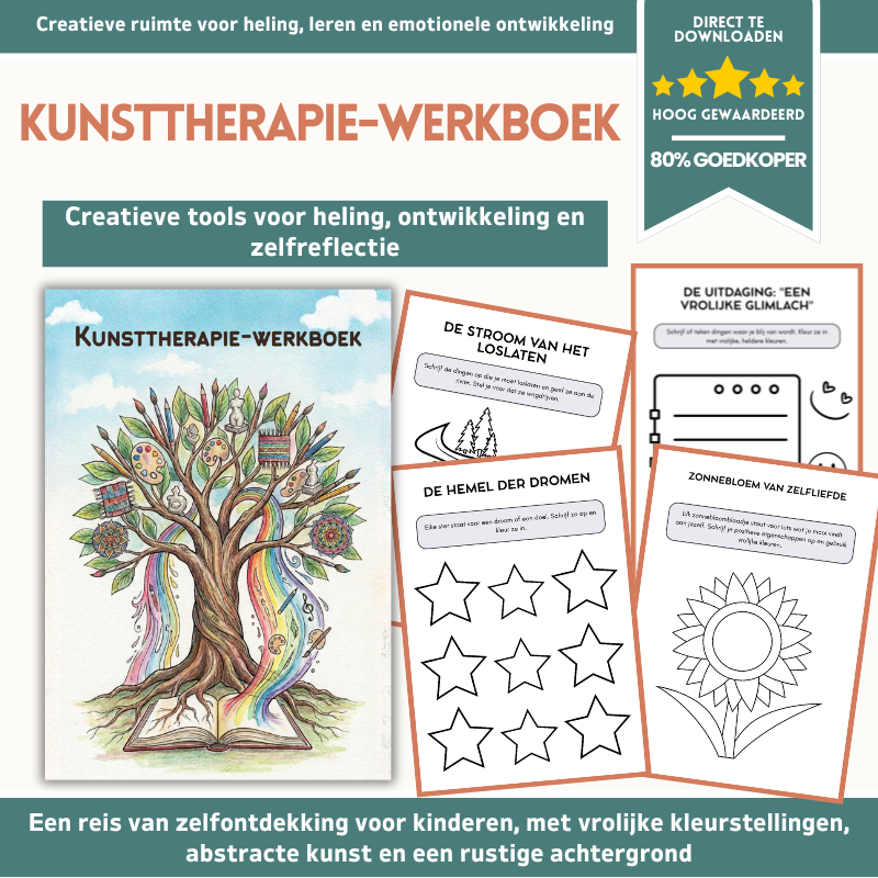Kunsttherapie-Werkboek voor Kinderen & Tieners – 110+ Printbare Activiteiten voor Mentale Gezondheid (CGT, Mindfulness & SEL)