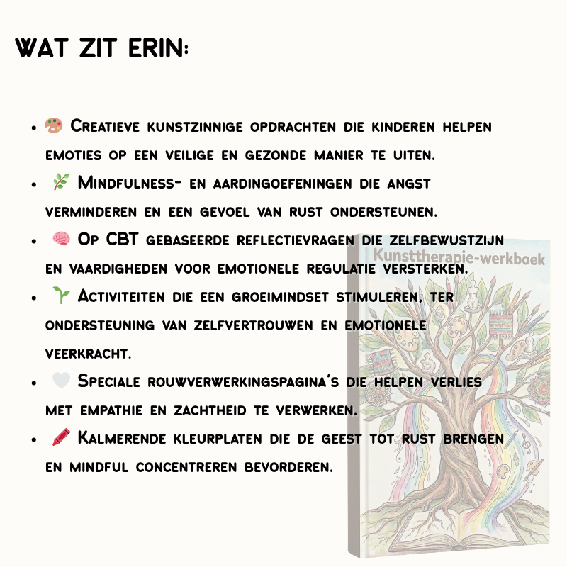 Kunsttherapie-Werkboek voor Kinderen & Tieners – 110+ Printbare Activiteiten voor Mentale Gezondheid (CGT, Mindfulness & SEL)